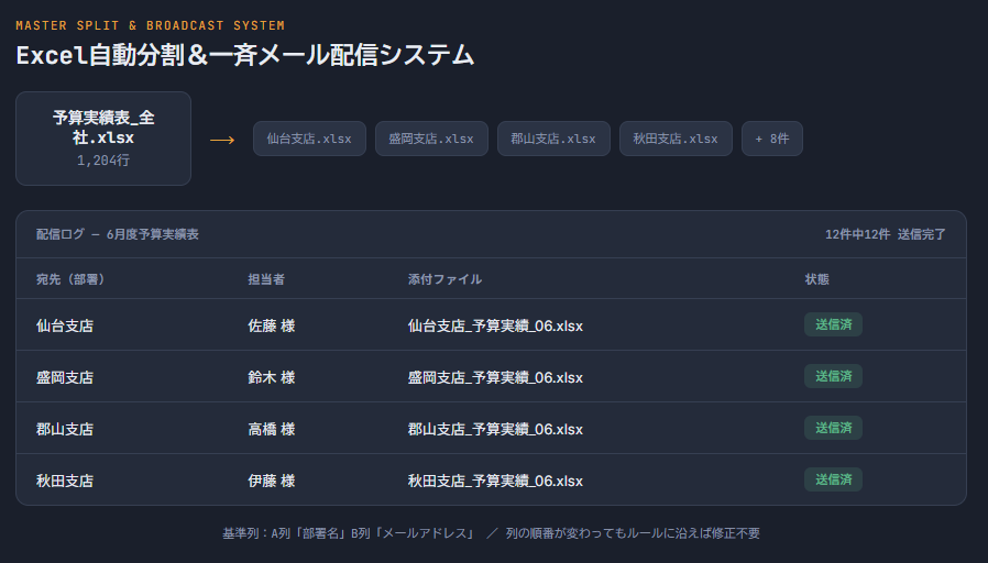 Excel自動分割＆一斉メール配信システム
